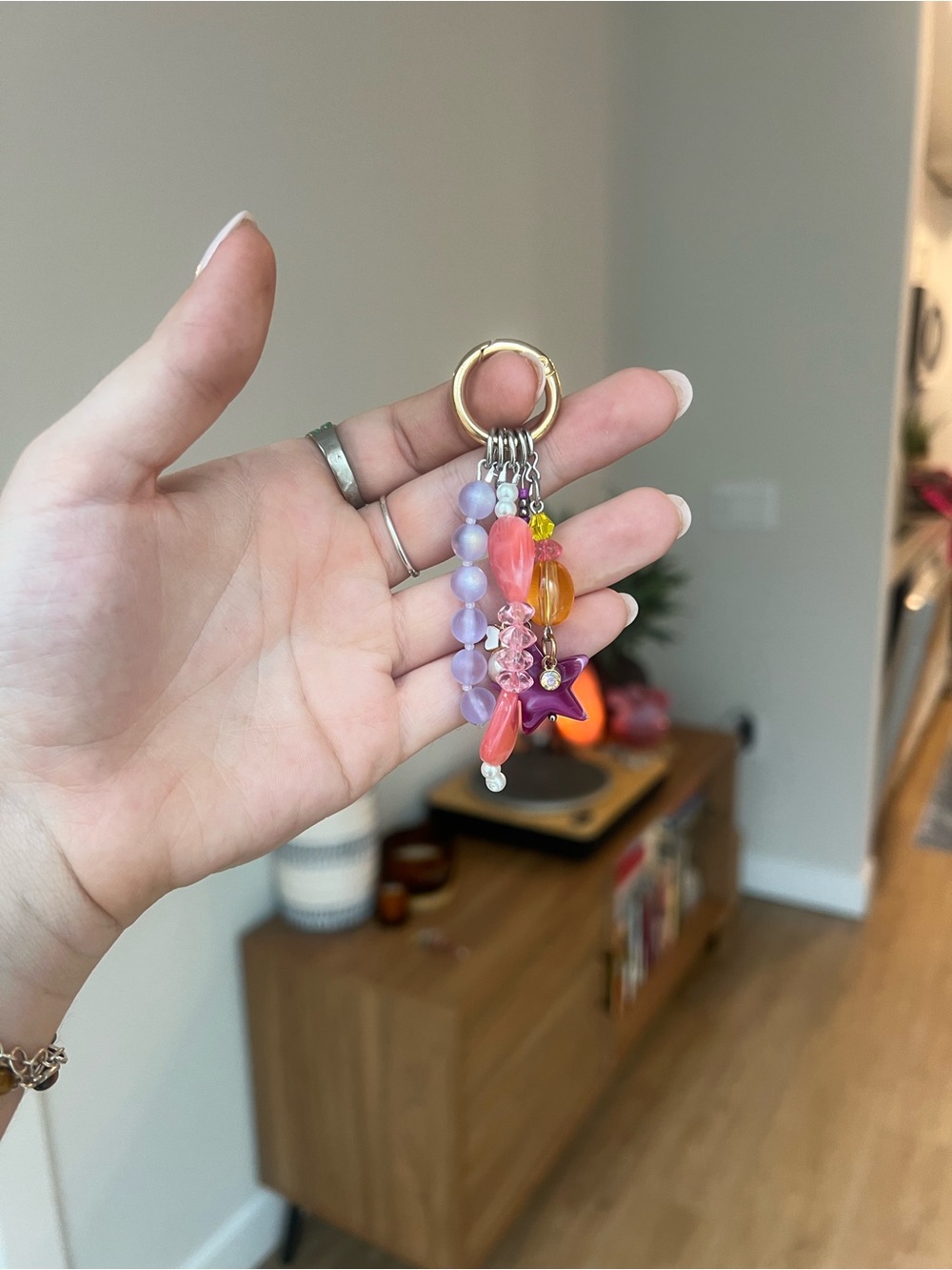 Beaded Purple & Pink Star Keychain Charm